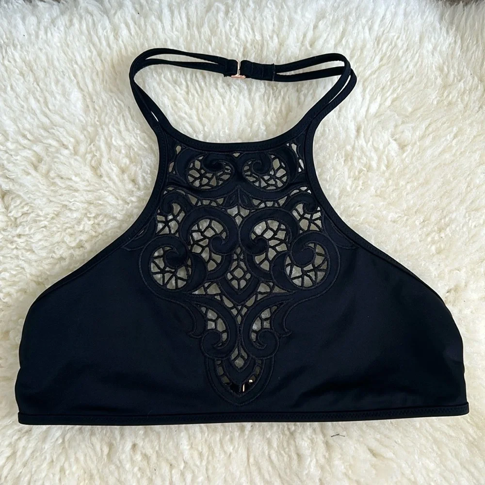TORI PRAVER Gigi lace cutout halter bikini top